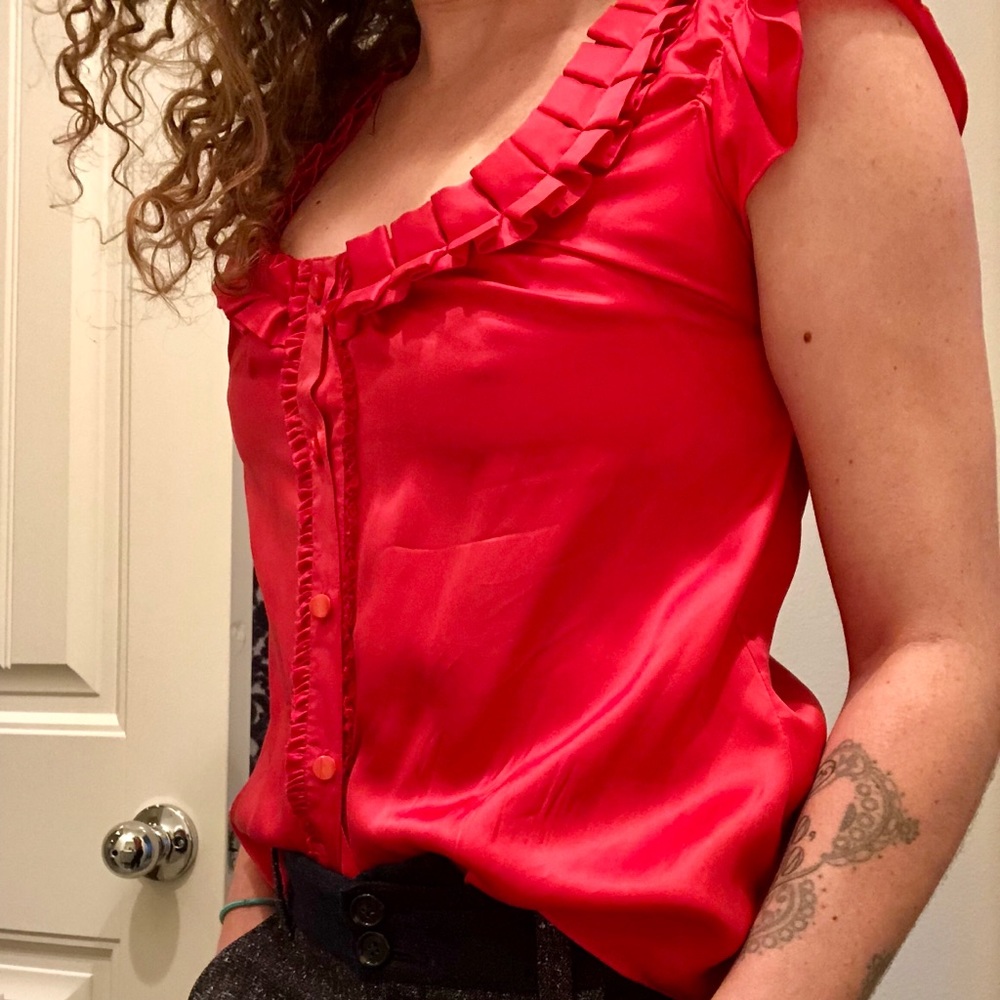 Hinge (Nordstrom) Ruffle Silk Blouse